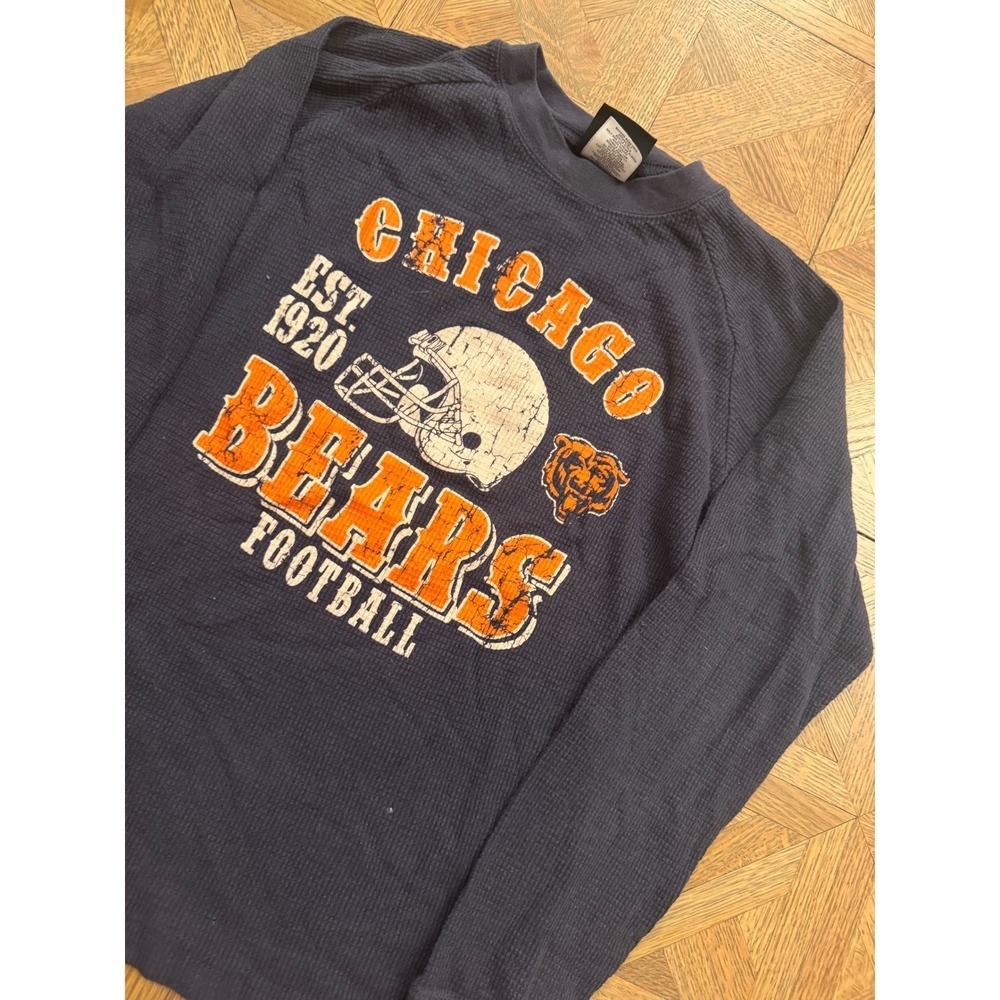 NFL Chicago Bears Youth Navy Blue Waffle Knit Thermal Long Sleeve Shirt M 10/12